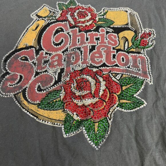 Chris Stapleton Horseshoe Roses Country Bluegrass Rock Music T Shirt Small Bling - Picture 2 of 5